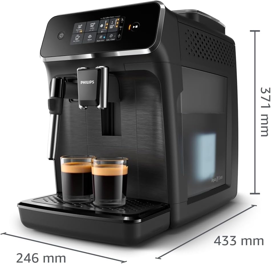 Philips 2200 Series Fully Automatic Coffee Machine, 2 Types of Coffee, Classic Milk Frother, Intuitive Touch Display, 100% Ceramic Grinder, Matt Black (EP2220/10)