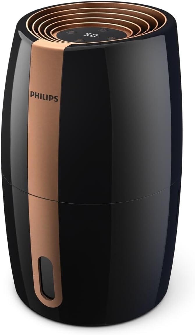 Philips Humidifier 2000 Series, NanoCloud Technology, 99.97% Less Bacteria, 200ml/h, 2L Tank, Ultra Quiet (33dB), Sensor, 3 Levels, Auto & Sleep Mode, Timer, Black (HU2718/10)