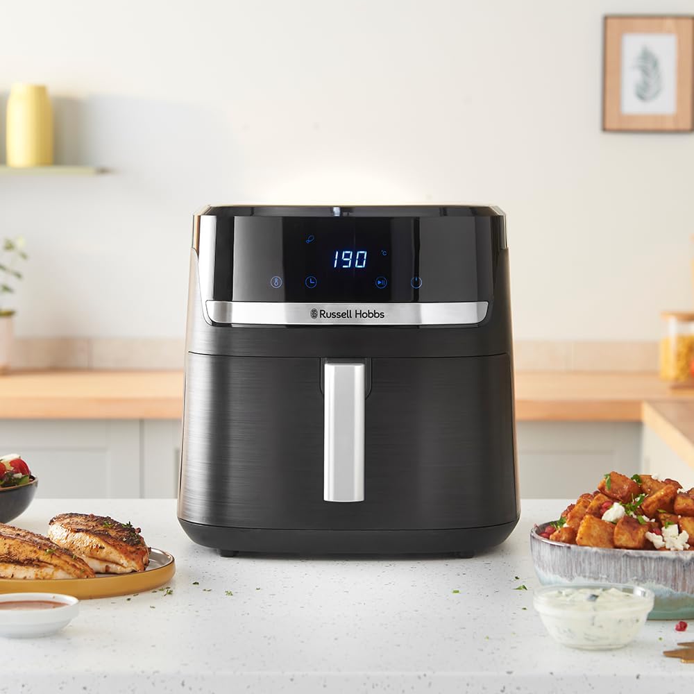Russell Hobbs SatisFry 27632-56 Hot Air Fryer XXL 8.3 L Compact Housing, Very Quiet, Pizza Diameter 26 cm (9 Programmes, Dishwasher Safe, Fryer without Oil, TouchScreen, Grilling, Baking)