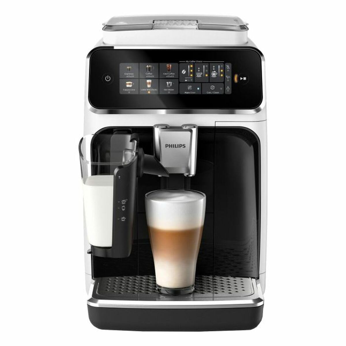 Philips 3300 Series Fully Automatic Coffee Machine - 6 Drinks, Modern Colour Touch Screen Display, LatteGo Milk System, SilentBrew, 100% Ceramic Grinder, AquaClean Filter, Black Chrome (EP3347/90)