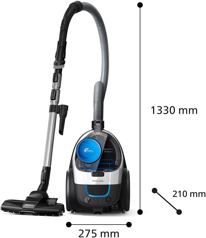 Philips PowerPro Compact Vacuum Cleaner - Lightweight, Bagless, 900W Suction Power, TriActive Nozzle for Hard Floors and Carpet, Allergy H13 HEPA Filter, PowerCyclone 5 Technology (FC9332/09)