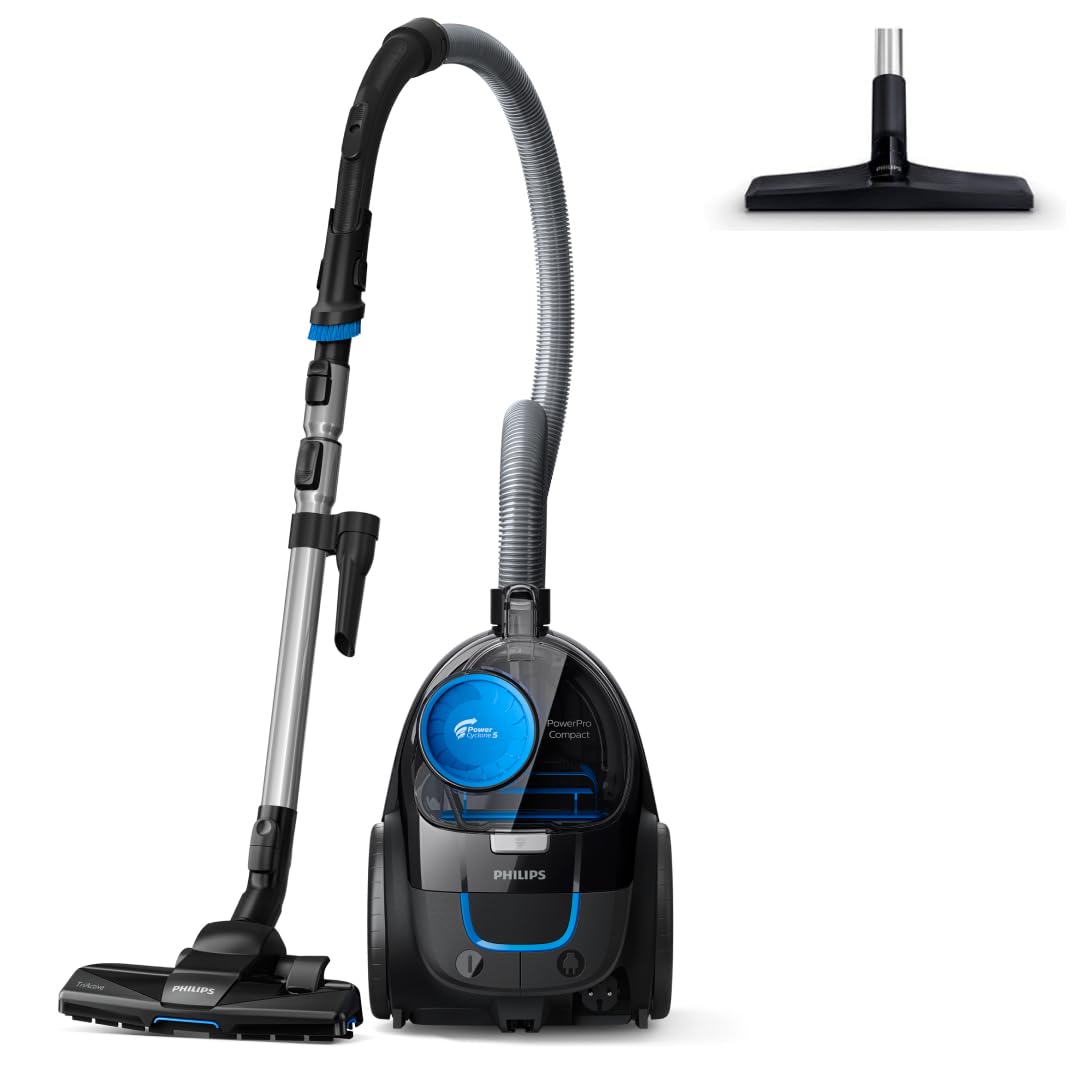 PHILIPS PowerPro Compact Vacuum Cleaner - Lightweight, Bagless, 900W Suction Power, TriActive Nozzle for Hard Floors and Carpet, Allergy H13 HEPA Filter, PowerCyclone 5 Technology (FC9332/09)