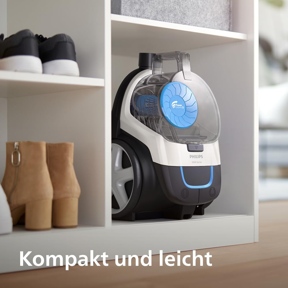 Philips PowerPro Compact Vacuum Cleaner - Lightweight, Bagless, 900W Suction Power, TriActive Nozzle for Hard Floors and Carpet, Allergy H13 HEPA Filter, PowerCyclone 5 Technology (FC9332/09)