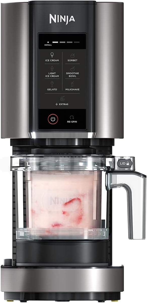 Ninja CREAMi Ice Cream Maker & Dessert Machine with 2 Containers, 7 Programmes, Making Ice Cream, Gelato, Sorbet, Smoothie Bowls, Milkshakes and More, 1.4 L, Black/Silver, NC302EU