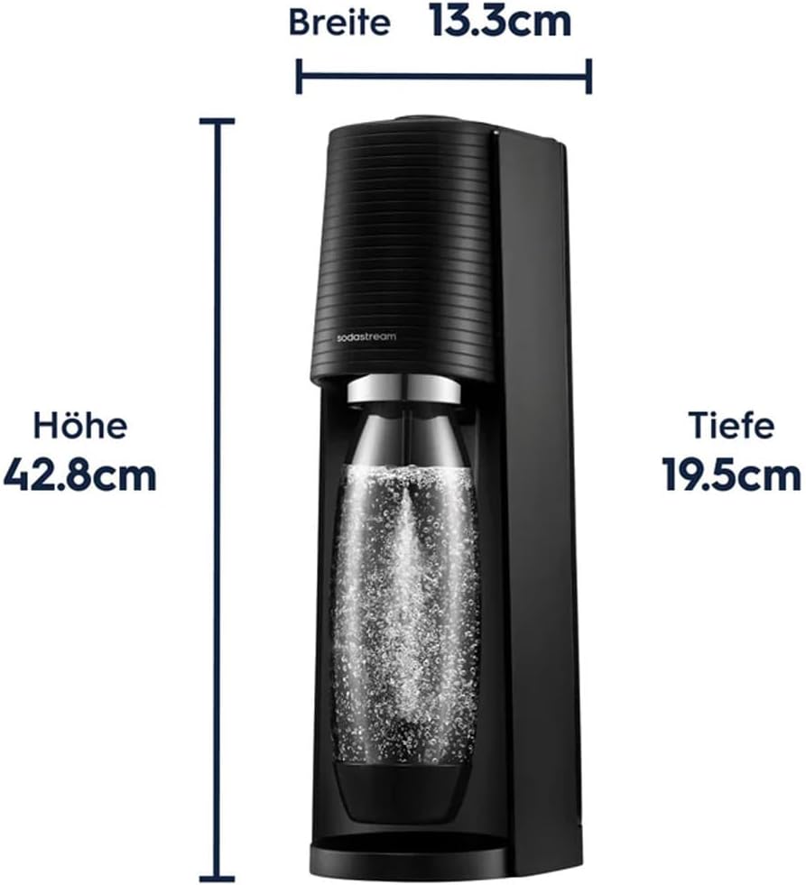 SodaStream Wassersprudler TERRA Promopack mit Quick-Connect CO2-Zylinder | inkl. 3x 1L FUSE Kunststoffflasche (spülmaschinengeeignet) | Farbe: Schwarz