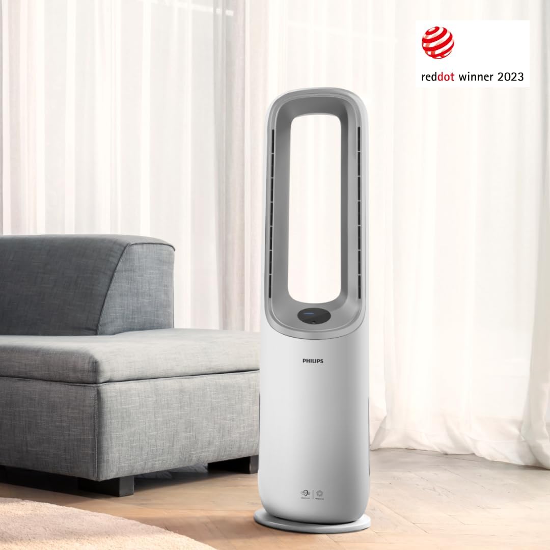 PHILIPS Air Performer 2-in-1: Luftreiniger und Kühlgebläse - Reinigt 70 m², Entfernt 99,97% der Allergene und Schadstoffe. HEPA-Filter, Intelligente Sensoren, Alexa, App. (AMF765/10)