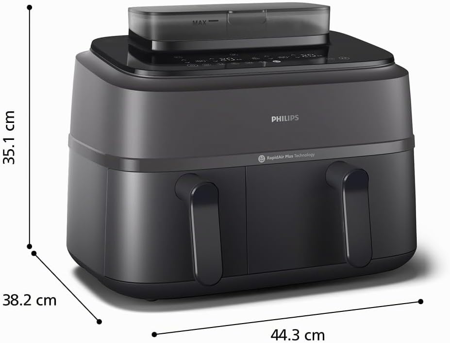 Philips Steam Airfryer 5000 Series Dual Basket Hot Air Fryer with Steamer Function & 2 Baskets - Steam, Airfry, SteamFry, 9L (3L+6L), RapidAir Plus, Automatic Steam Cleaning (NA550/00)