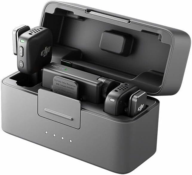 DJI Mic Mini (2 Transmitters, 1 Receiver, Charging Cradle), Wireless Lavalier Microphone, Bluetooth Microphone, OsmoAudio, 48 Hours Use, Mini Microphone for Mobile Phone/Camera, iPhone, Android, Vlog