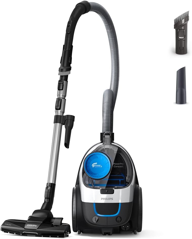 Philips PowerPro Compact Vacuum Cleaner - Lightweight, Bagless, 900W Suction Power, TriActive Nozzle for Hard Floors and Carpet, Allergy H13 HEPA Filter, PowerCyclone 5 Technology (FC9332/09)