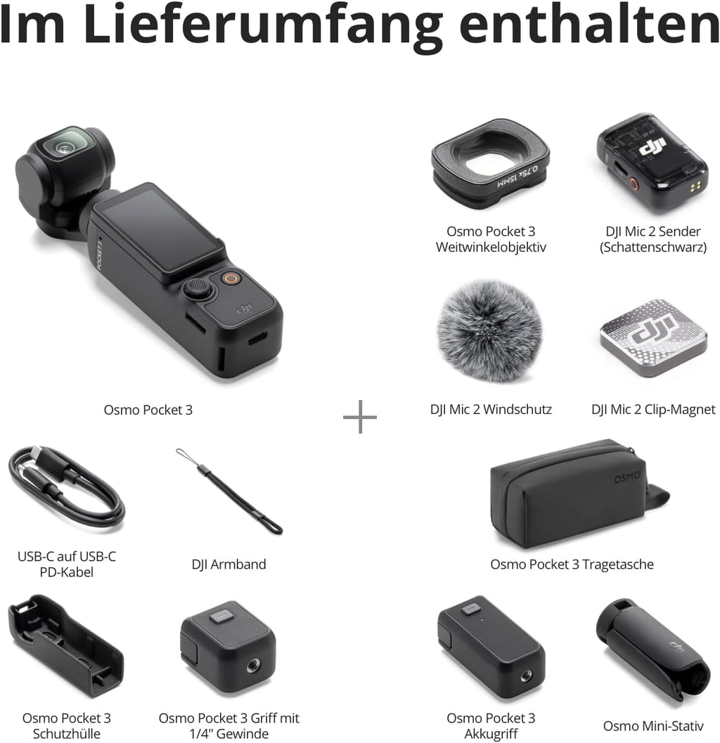 DJI Osmo Pocket 3 Creative Combo, Vlog Camera 4K with 1 Inch CMOS and 4K/120 fps Video, 3-Axis Stabilisation, Digital Camera, Fast Focusing, incl. Microphone for Clear Sound, YouTube