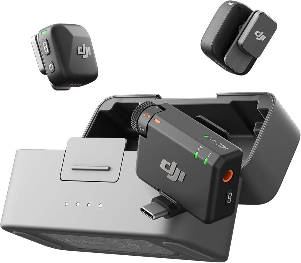 DJI Mic Mini (2 Transmitters, 1 Receiver, Charging Cradle), Wireless Lavalier Microphone, Bluetooth Microphone, OsmoAudio, 48 Hours Use, Mini Microphone for Mobile Phone/Camera, iPhone, Android, Vlog