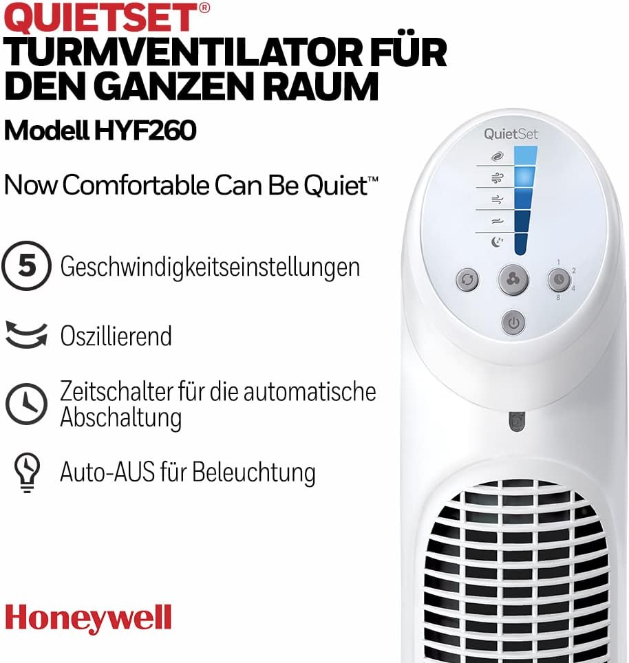 Honeywell HYF260E4 Quiet-Set tower fan (with remote control, 1 piece)