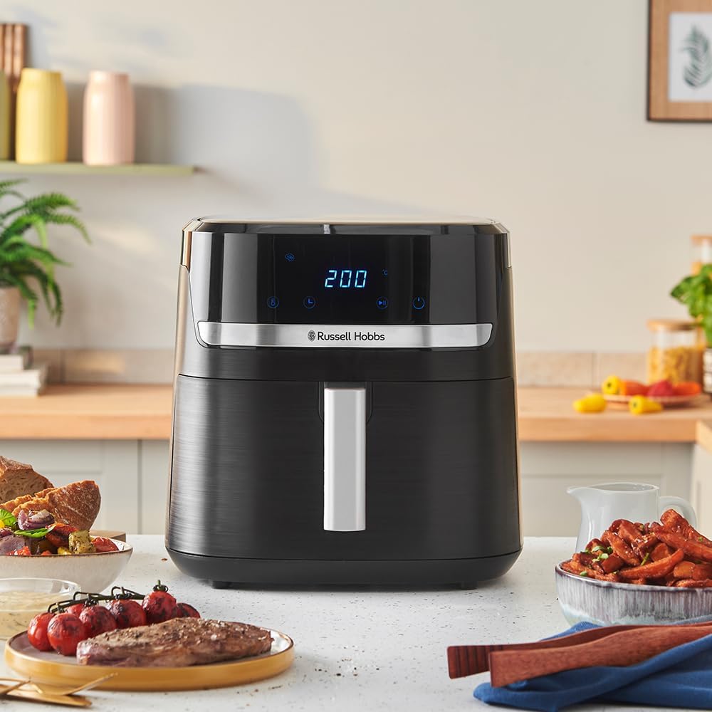 Russell Hobbs SatisFry 27632-56 Hot Air Fryer XXL 8.3 L Compact Housing, Very Quiet, Pizza Diameter 26 cm (9 Programmes, Dishwasher Safe, Fryer without Oil, TouchScreen, Grilling, Baking)