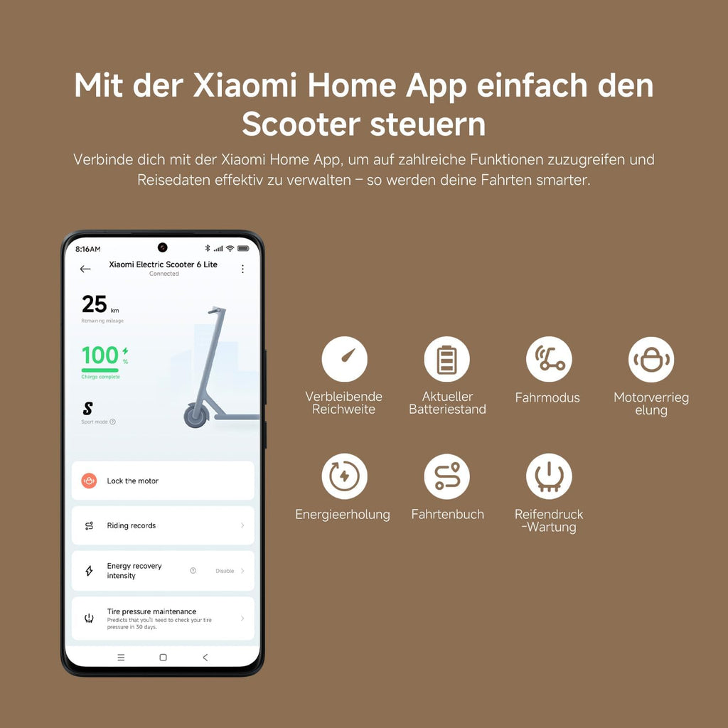 Xiaomi E-Scooter 6 Series, E Roller Mit Straßenzulassung, Max 20km/h, 45-75km Reichweite, 10-12"" Tubeless-Reifen, Federung, Doppelbremse, Faltbar, App-Steuerung