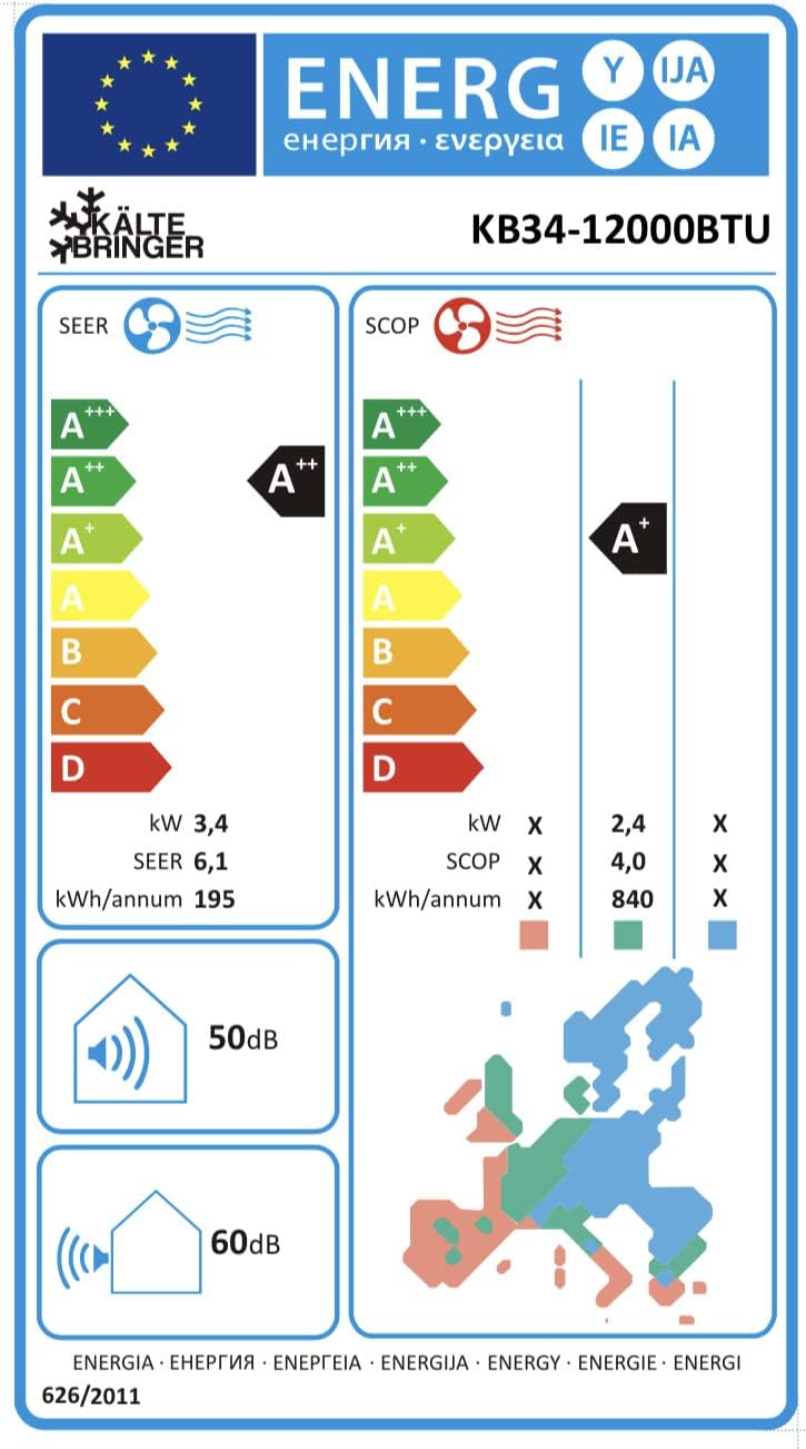 Kältebringer Split Klimaanlage - 12000 BTU (3,4 kW) - Klimagerät mit Heizfunktion, WiFi & App, bis 55qm, sehr leise - Set mit 5m Kupferleitung, Kältemittel R32, Montagematerial