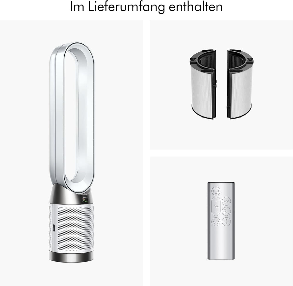 Dyson Purifier Cool™ PC1 Turmventilator Luftreiniger mit HEPA‑H13‑Filter – Leistungsstarke Kühlung & Luftreinigung für Räume bis 23qm, Steuerung über App‑ & Fernbedienung, 350° Rotation (Weiß)