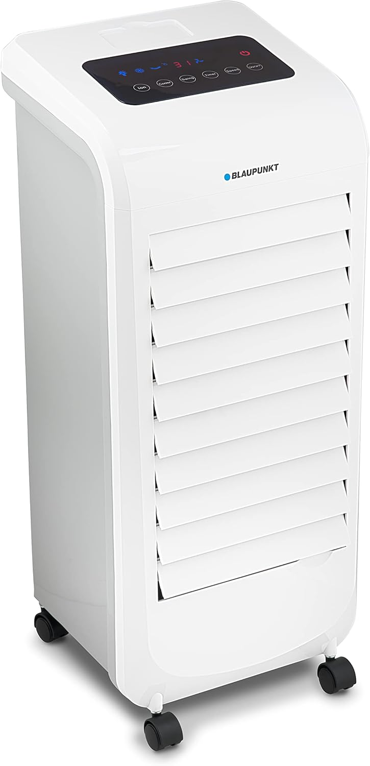Blaupunkt Tragbares Verdunstungs-Klimagerät, Leistung 80 W, Ionisator-Funktion, digitale Paneele, Wasserbehälter 6 l und Timer 12 h | Weiß | Digital-Display
