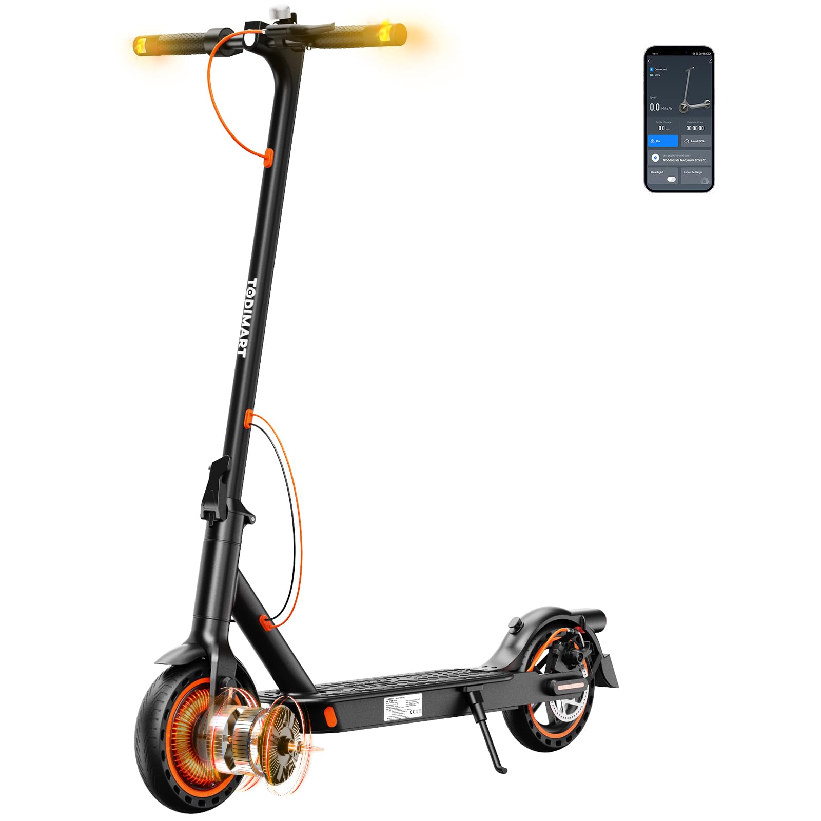 TODIMART T Series E-Scooter with Road Approval, 30 km Range, 350 W Motor, 8.5 Inch Honeycomb Tyres, Dual-Brake System, for Adults