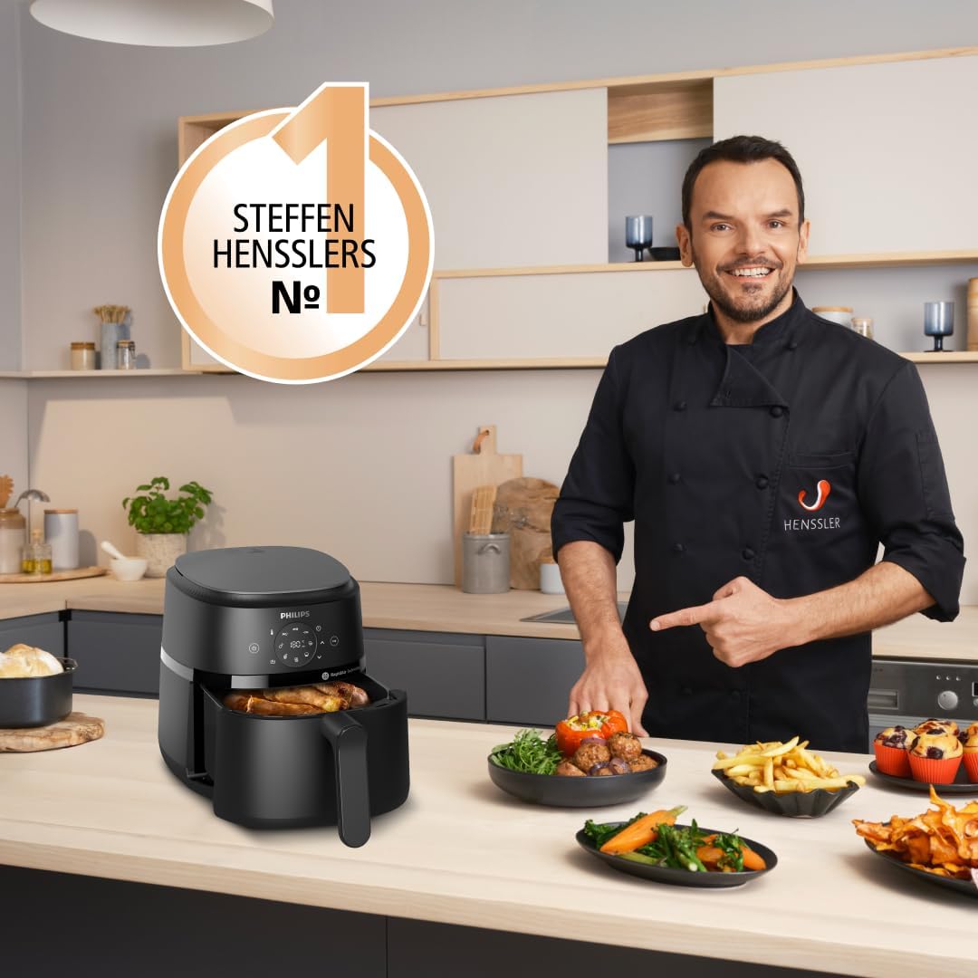 Philips Airfryer 2000 Series Hot Air Fryer, 4.2 L, Digital Touch Screen, 13 Cooking Options, 9 Preset Functions, 90% Less Fat with RapidAir Technology, 1500W Power, Black (NA229/00)