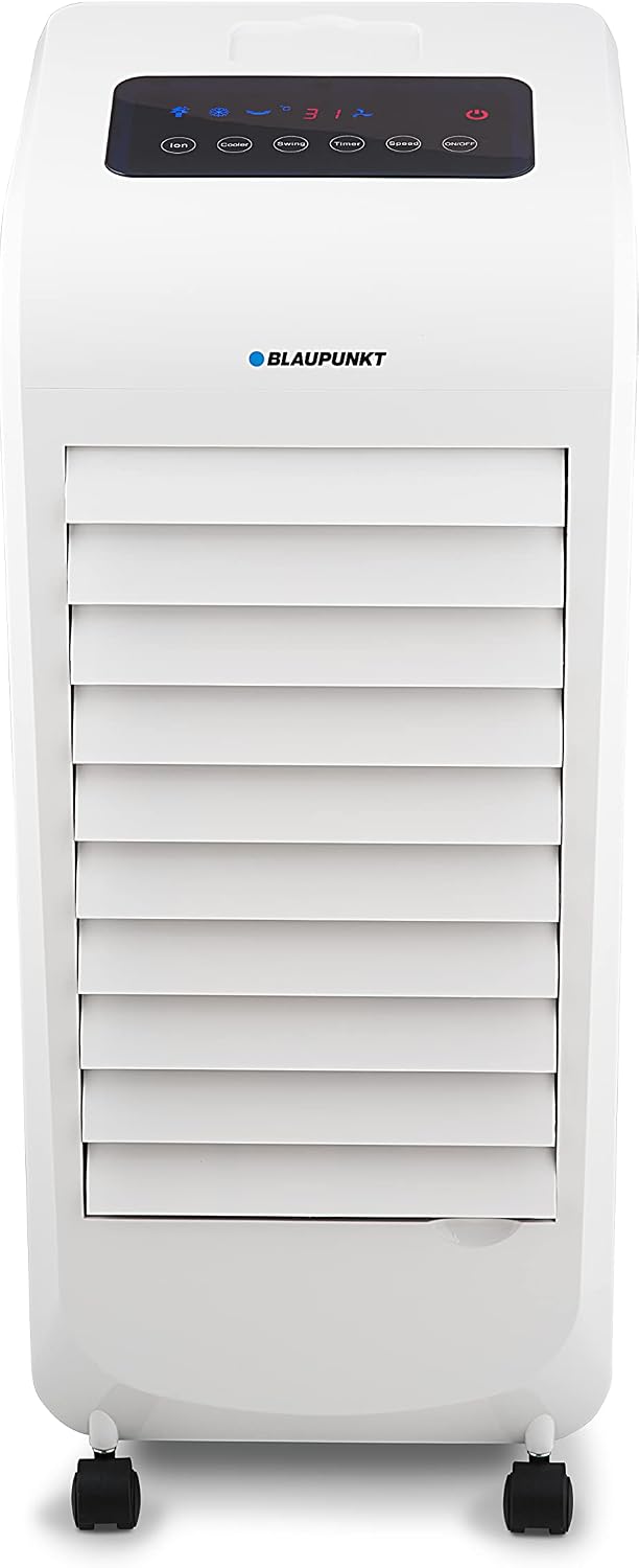 Blaupunkt Tragbares Verdunstungs-Klimagerät, Leistung 80 W, Ionisator-Funktion, digitale Paneele, Wasserbehälter 6 l und Timer 12 h | Weiß | Digital-Display