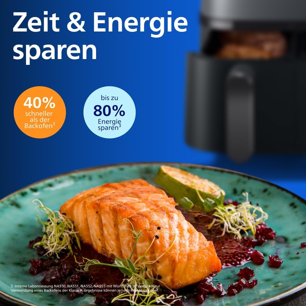 Philips Steam Airfryer 5000 Series Dual Basket Hot Air Fryer with Steamer Function & 2 Baskets - Steam, Airfry, SteamFry, 9L (3L+6L), RapidAir Plus, Automatic Steam Cleaning (NA550/00)