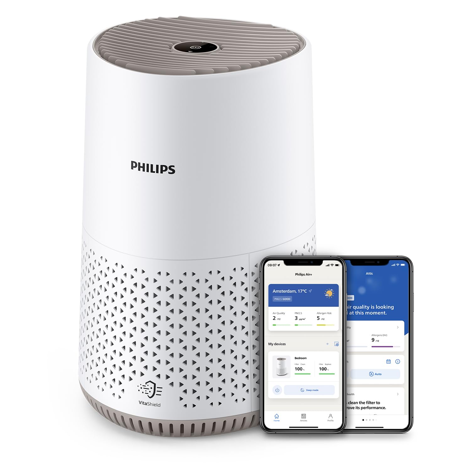 Philips Air Purifier 600 Series, Energy Efficient with Smart Sensor, for Allergy Sufferers, HEPA Filter Removes 99.97% of Pollutants, Covers up to 44 m2, App Control, White (AC0651/10)