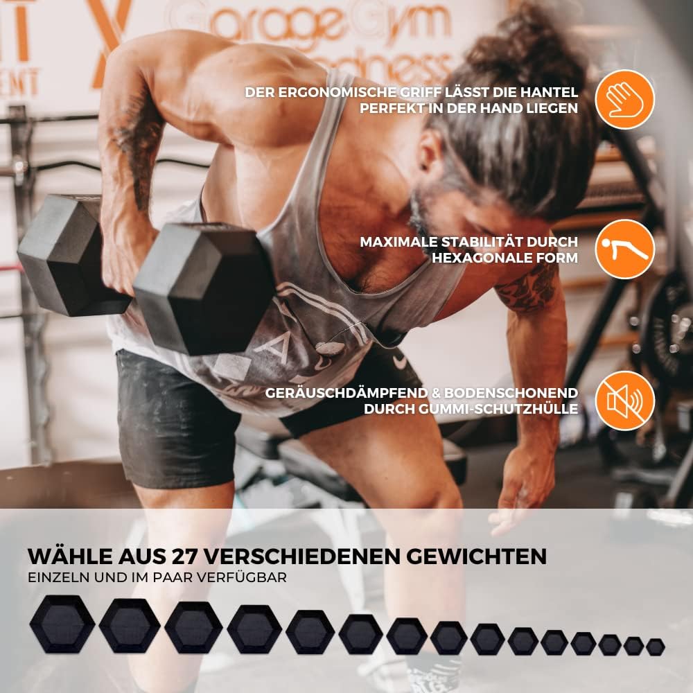 SUPRFIT Hexagon Kurzhanteln Paar: Gummierte Eisenkern Hanteln für Krafttraining ✨
