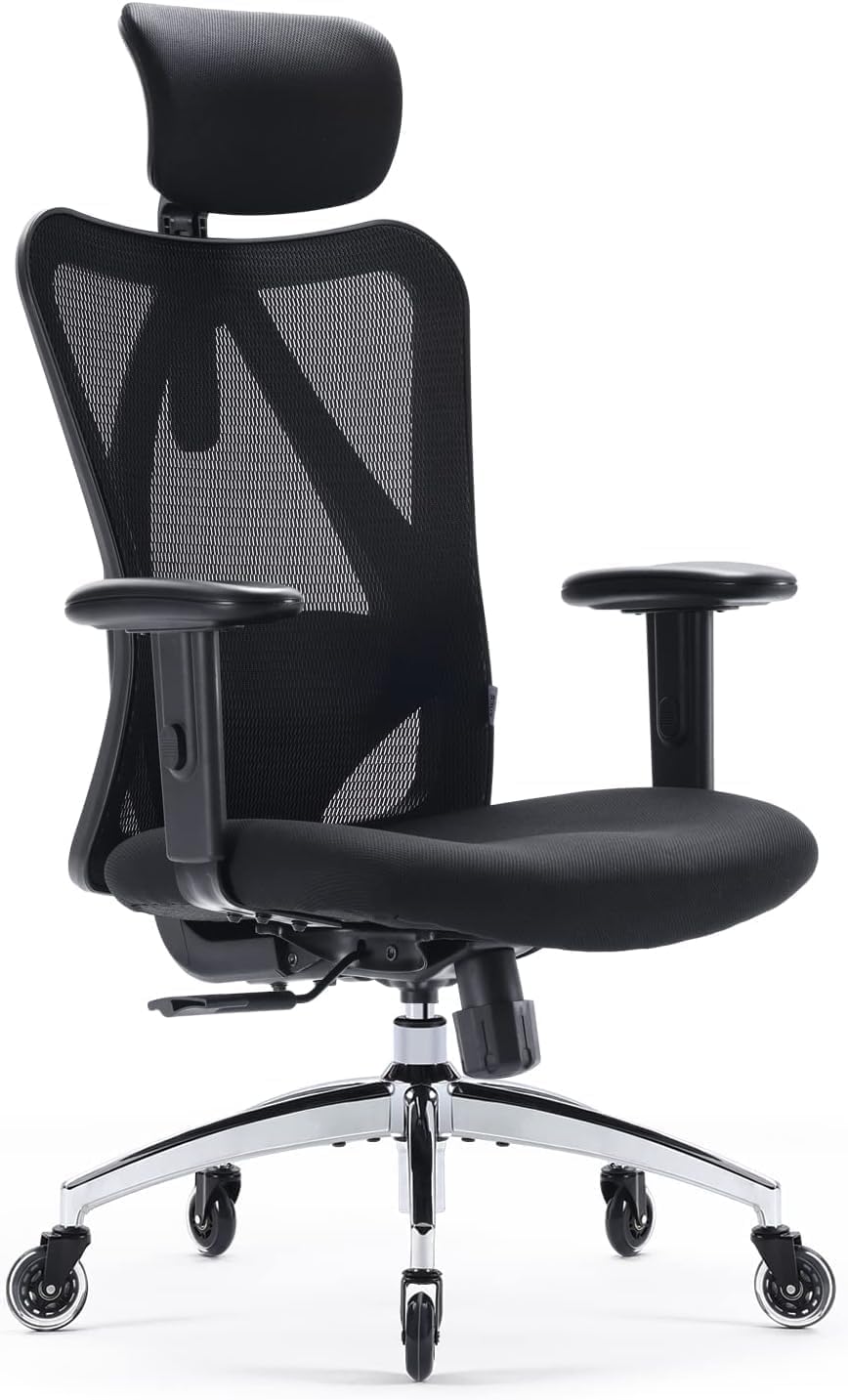 SIHOO Ergonomic Desk Chair, Swivel Chair with Adjustable Lumbar Support, Headrest and Armrest, Height Adjustment and Rocker Function, Back-Friendly, Office Chair Load Capacity: up to 150 kg (330 lbs)