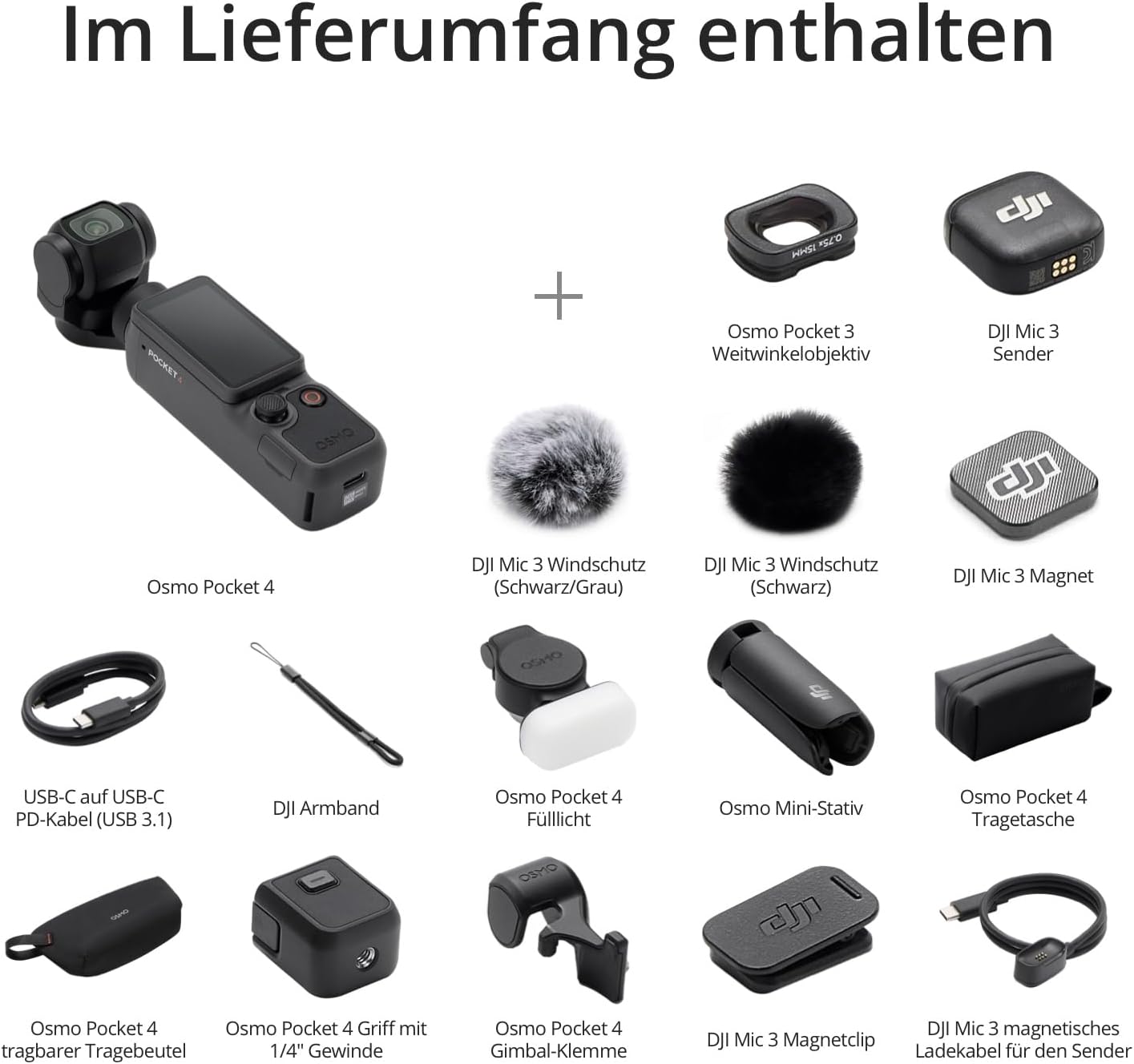 DJI Osmo Pocket 4 Creative Combo, Pocket Gimbal Vlog Camera, 1 Inch CMOS and 4K/240fps, 3-Axis Stabilization, 2 x Lossless Zoom, 107 GB Integrated Memory, Mic 3 Transmitter, Fill Light