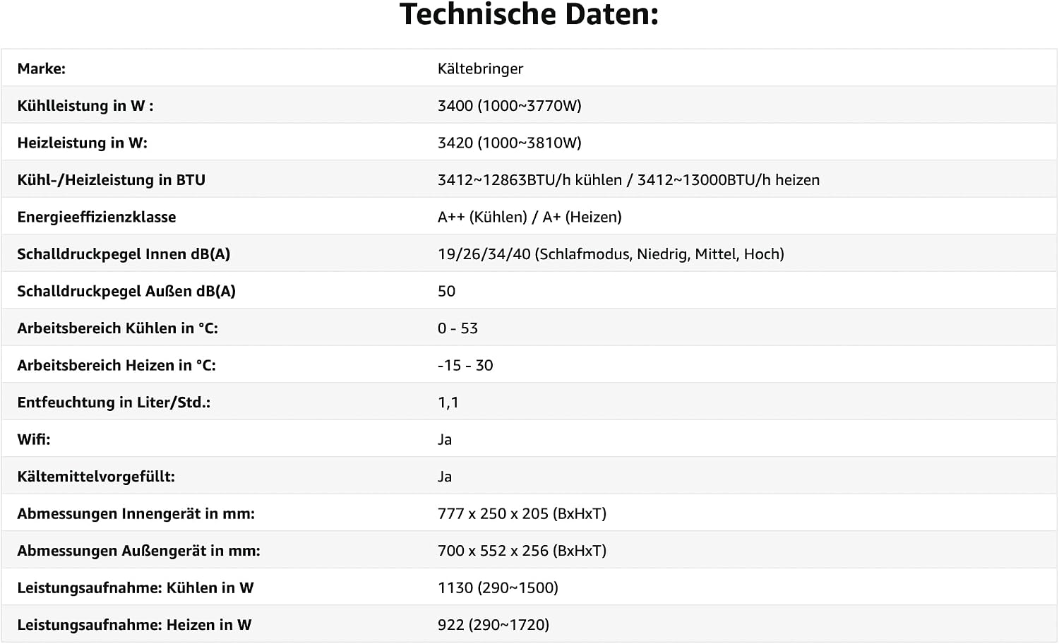 Kältebringer Split Klimaanlage - 12000 BTU (3,4 kW) - Klimagerät mit Heizfunktion, WiFi & App, bis 55qm, sehr leise - Set mit 5m Kupferleitung, Kältemittel R32, Montagematerial