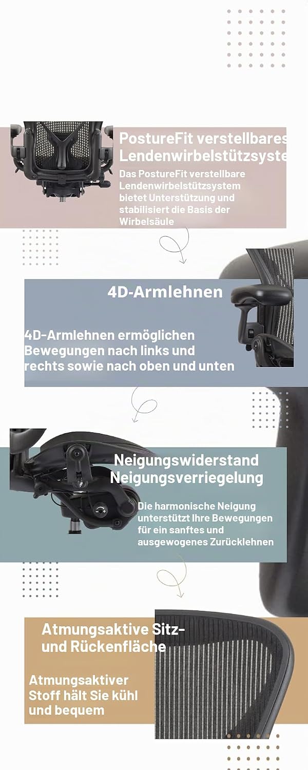 Herman Miller Aeron Chair - Highly Adjustable Graphite Frame - With PostureFit - Carbon Classic (Medium)