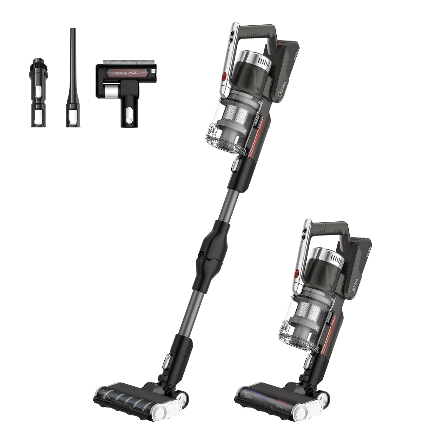 Midea Cordless Vacuum Cleaner with Suction Station, 350 W, up to 60 Minutes Running Time, Self-Draining Anti-Tangle Brush, LED Nozzle, HEPA Filter, Suitable for Allergy Sufferers, Interchangeable Battery, Wireless, Black