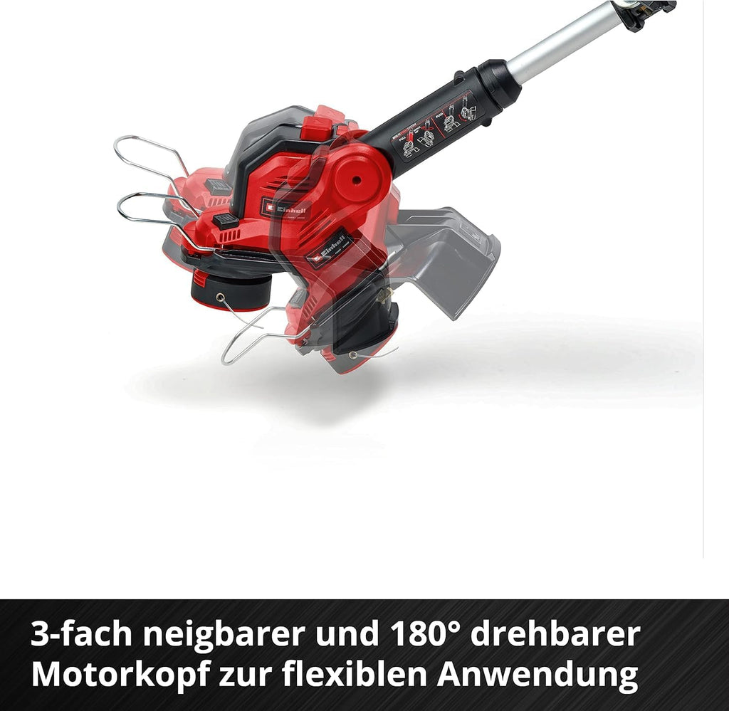 Einhell GE-CT 18/28 Li-Solo Power X-Change Cordless Grass Trimmer (18 V, 28 cm Cutting Width Thread, Rotatable and Tilting Motor Head, without Battery and Charger), Red/Black