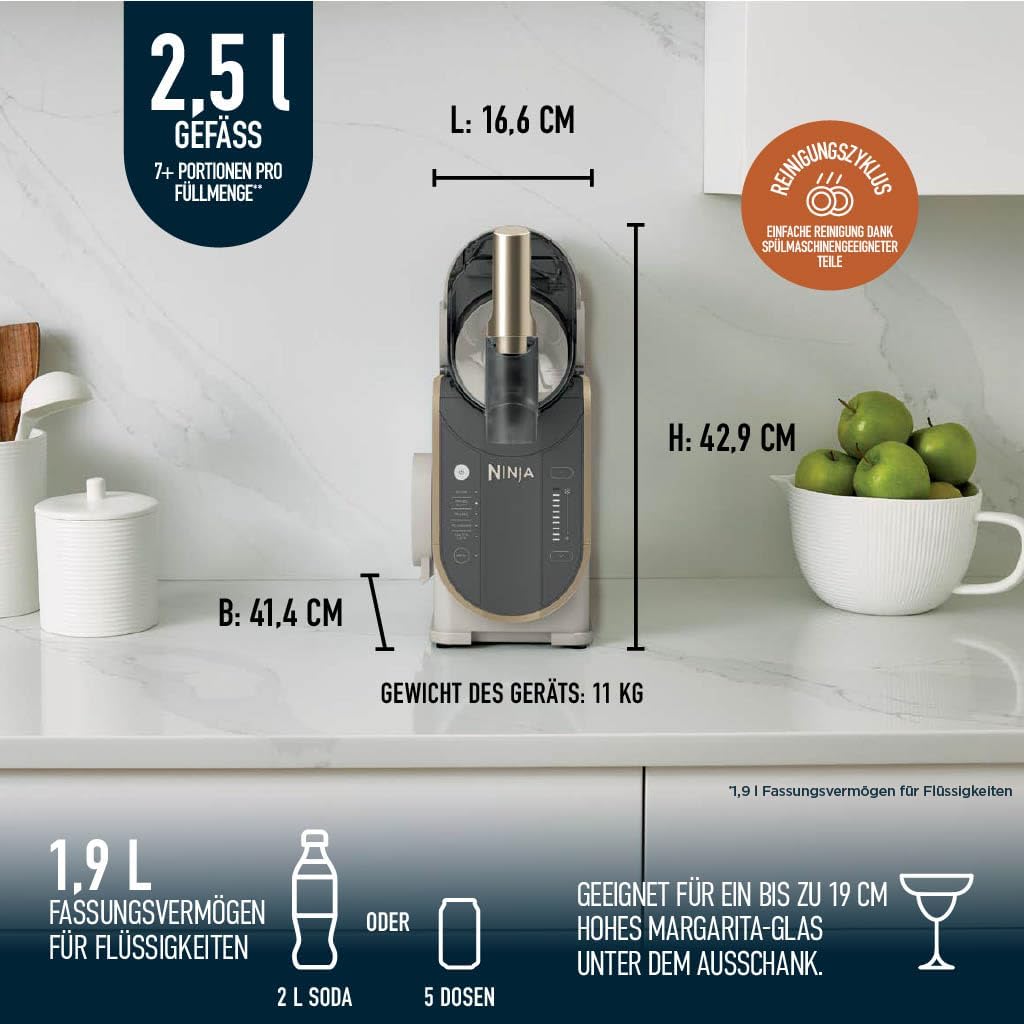 Ninja SLUSHi FS301EUSTGD Slush Ice Cocktail Frappe Milkshakes & Frozen Juice Machine - WhisperChill Technology - Holds 1.9L - Stone Gold