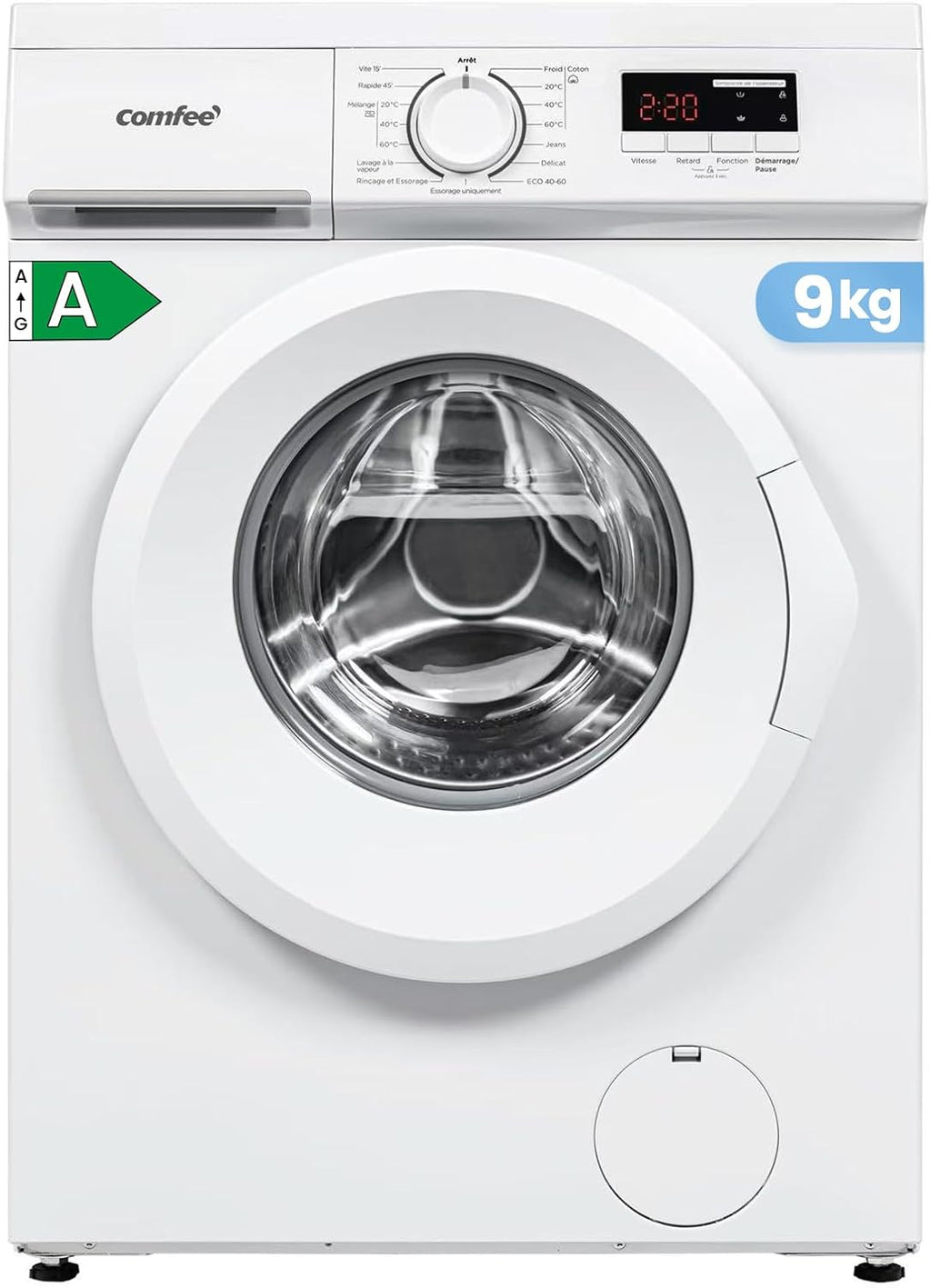 COMFEE ' CFE12EW90/W Front Washing Machine 9 kg, Energy Class A, BLDC Motor 1400 RPM, 15 Programs, Prewash, White [Energy Class A]