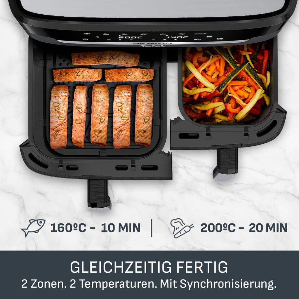 Tefal Dual Easy Fry Hot Air Fryer 8.3 L - Airfryer with 2 Chambers & XL Drawer, 7 Programmes, 2700 W, Extra Crisp Technology, Low Fat Frying & Energy Saving, Dishwasher Safe EY9018
