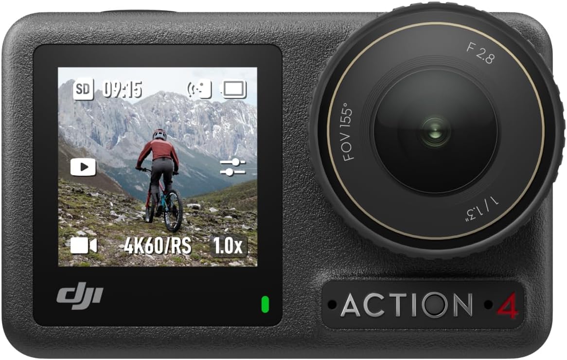 DJI Osmo Action 4 Essential Combo, 4K/120fps Action Cam with 1/1.3 Inch Sensor, Underwater Camera, Stunning Low-Light Recordings, 10-Bit and D-Log M Colour Performance, Long Lasting 1770 mAh Battery