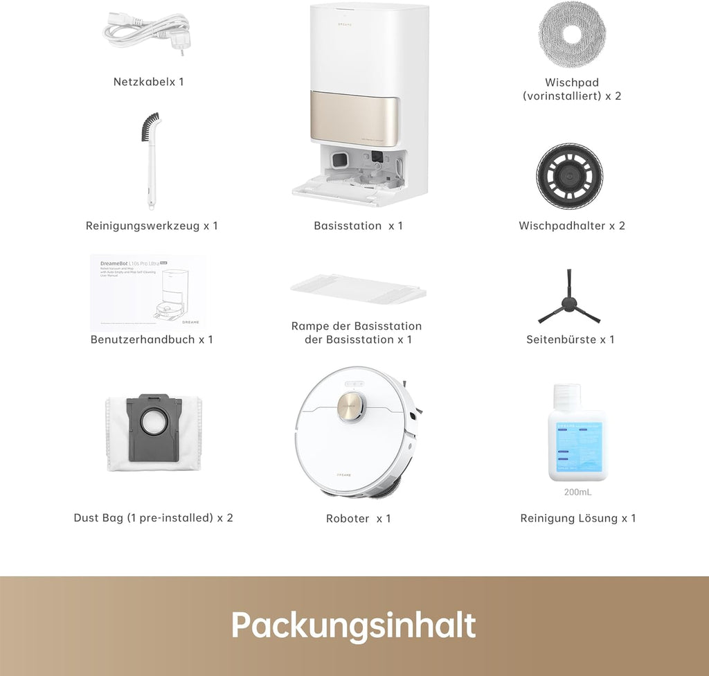 Dreame L10s Pro Ultra Heat, 7,000Pa, Heißwasser-Mopp, Teppicherkennung, Doppel-Mopp, Selbstreinigung