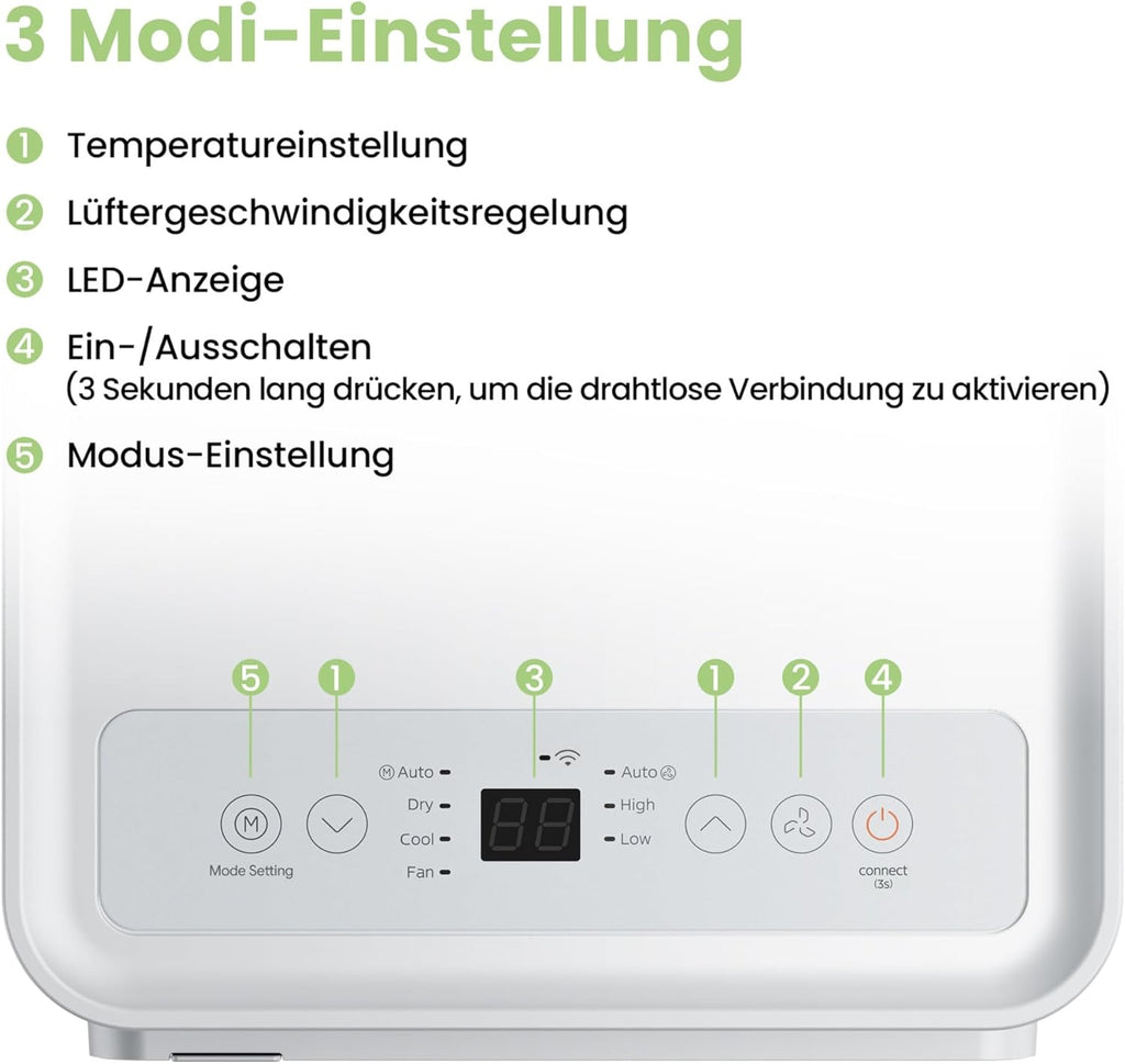 Comfee Breezy Cool Pro 2.6 Mobile Air Conditioner, 9,000 BTU, 2.6 kW, Cooling, Ventilating & Dehumidifying, App Control, Room Size up to 88 m³ (33 m²), with Exhaust Hose