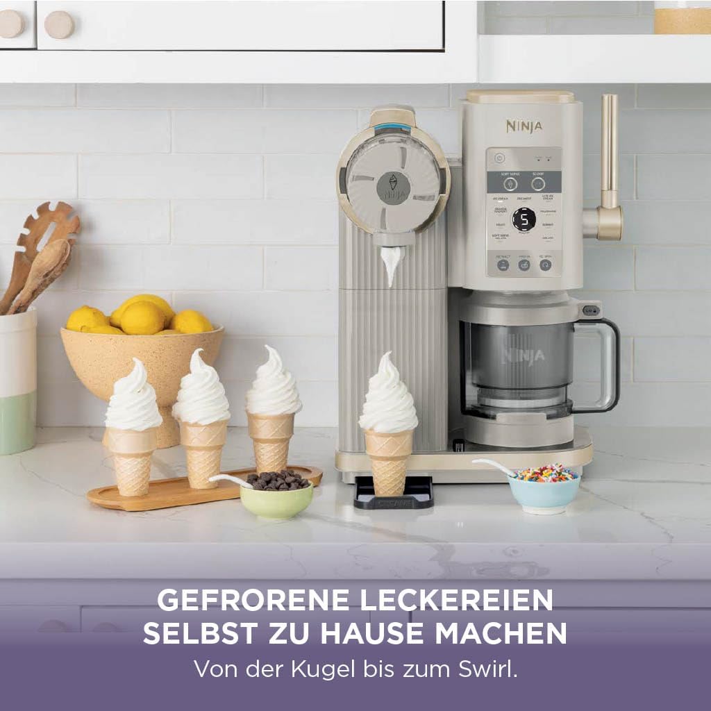 Ninja CREAMi Scoop & Swirl Eismaschine mit 2 Behältern, 13 Funktionen, für Eiscreme, Softeis, Gelato, Sorbet, Milchshakes und mehr, mit Mix-In-Funktion, Stone Gold NC701EUSTGD