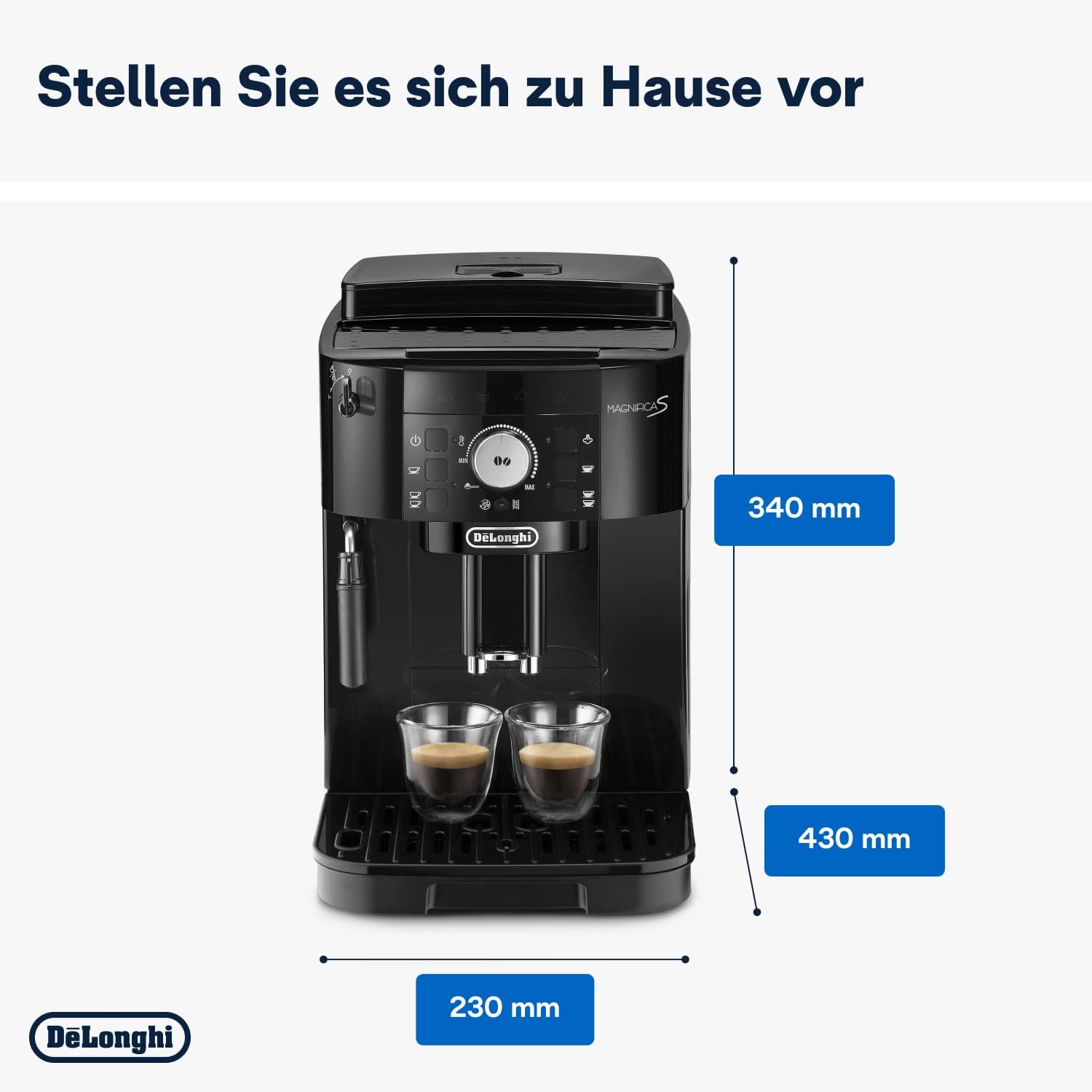 De'Longhi Magnifica S ECAM11.112.B, Fully Automatic Coffee Machine with Milk Frothing Nozzle for Cappuccinos, with Espresso Direct Selection Buttons and Rotary Control, 2 Cup Function, Black