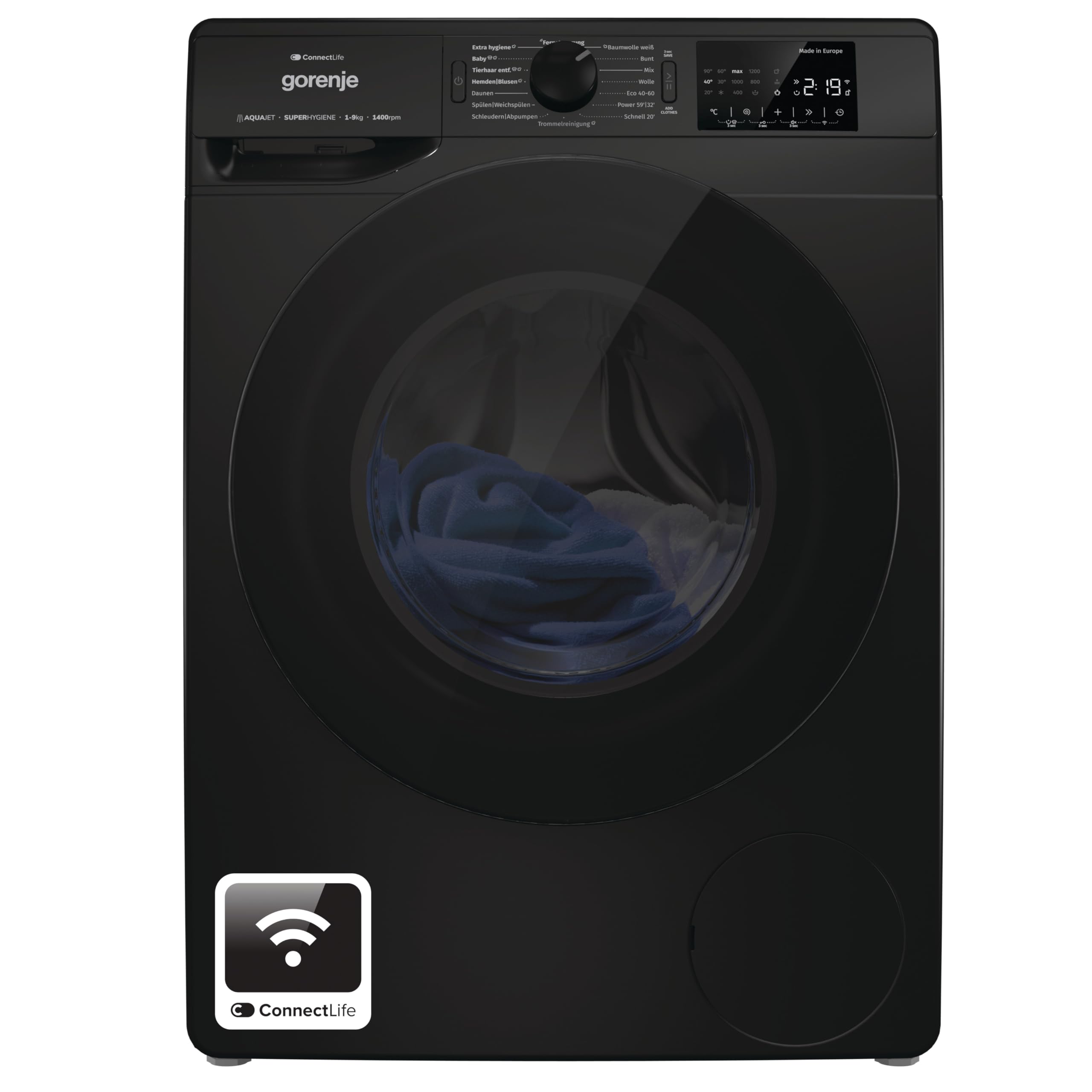 Gorenje WPNEI74A1TS Waschmachine mit Dampffunktion/ConnectLife / 7Kg / 1400 U/min / 15 Programme/Totaler AquaStop/WaveActive Trommel/ExtraHygiene/PowerWash/Schnell Waschgang/Weiß/EEK: A-10%