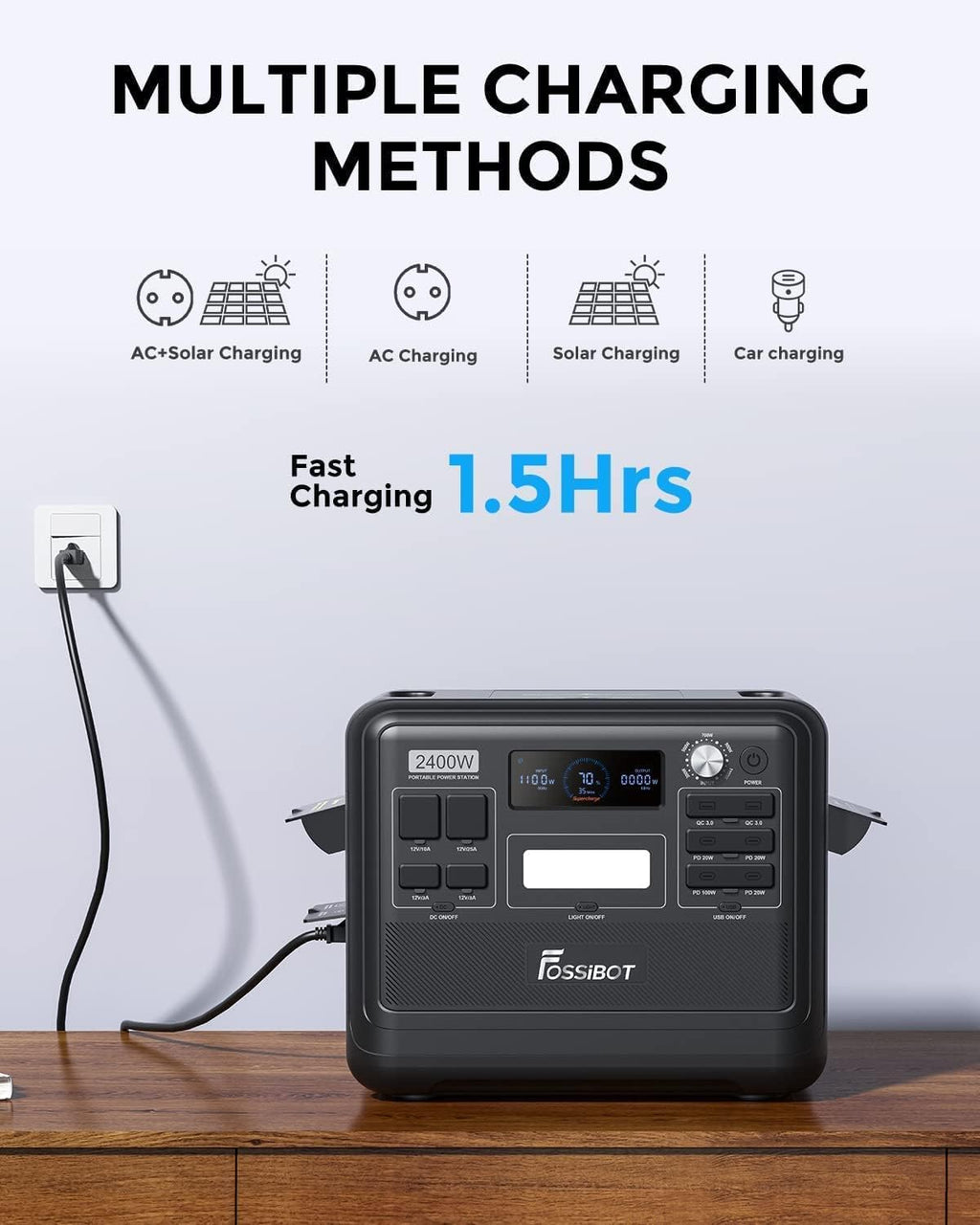 FOSSiBOT F2400 Solargenerator 2048Wh, 400W Solar, 2400W AC, Schnellladung