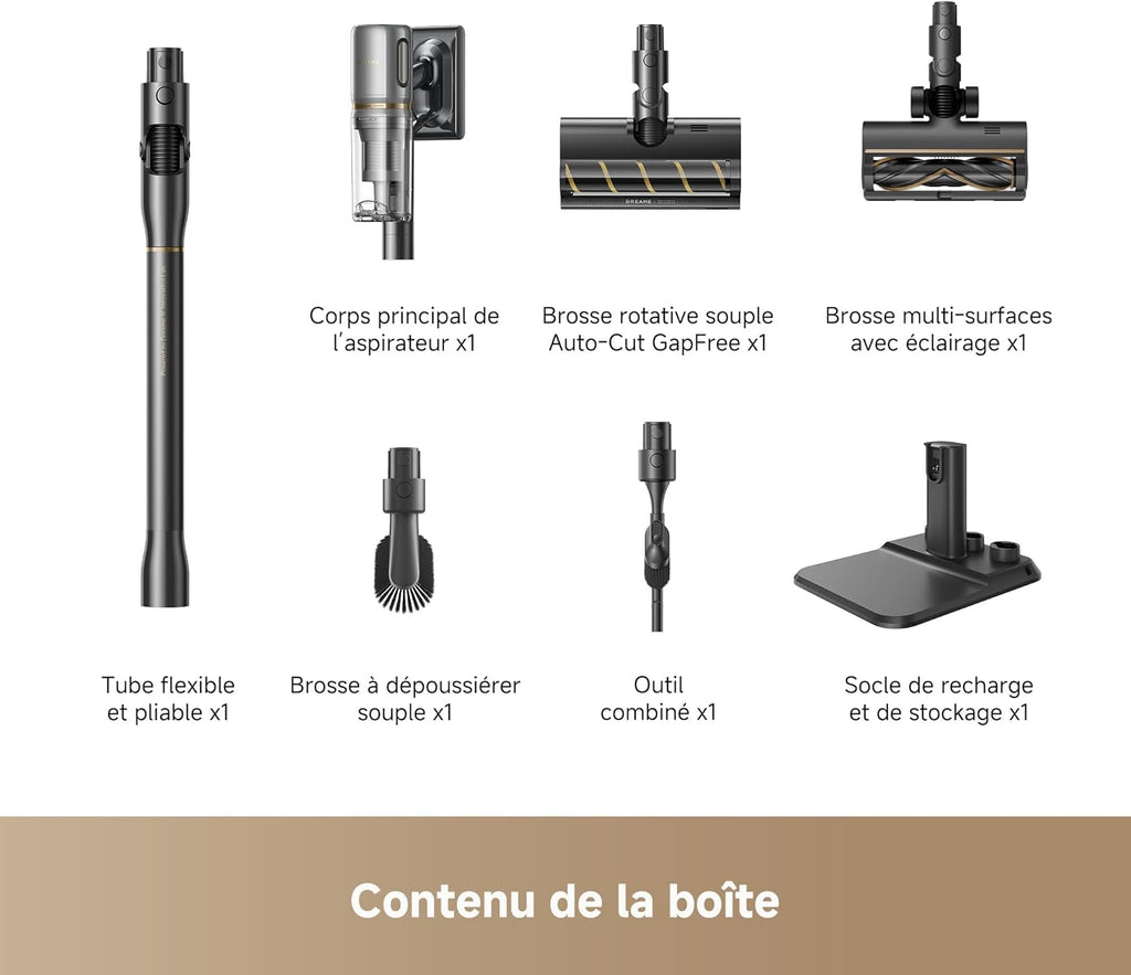 dreame V20 Pro-A Cordless Vacuum Cleaner, 0.01 mm Edges, Hard Floors, Carpets and Hair, Tangle-Free, 24000PA / 210AW, Autonomy of 90 Min, Filtration 99.99%