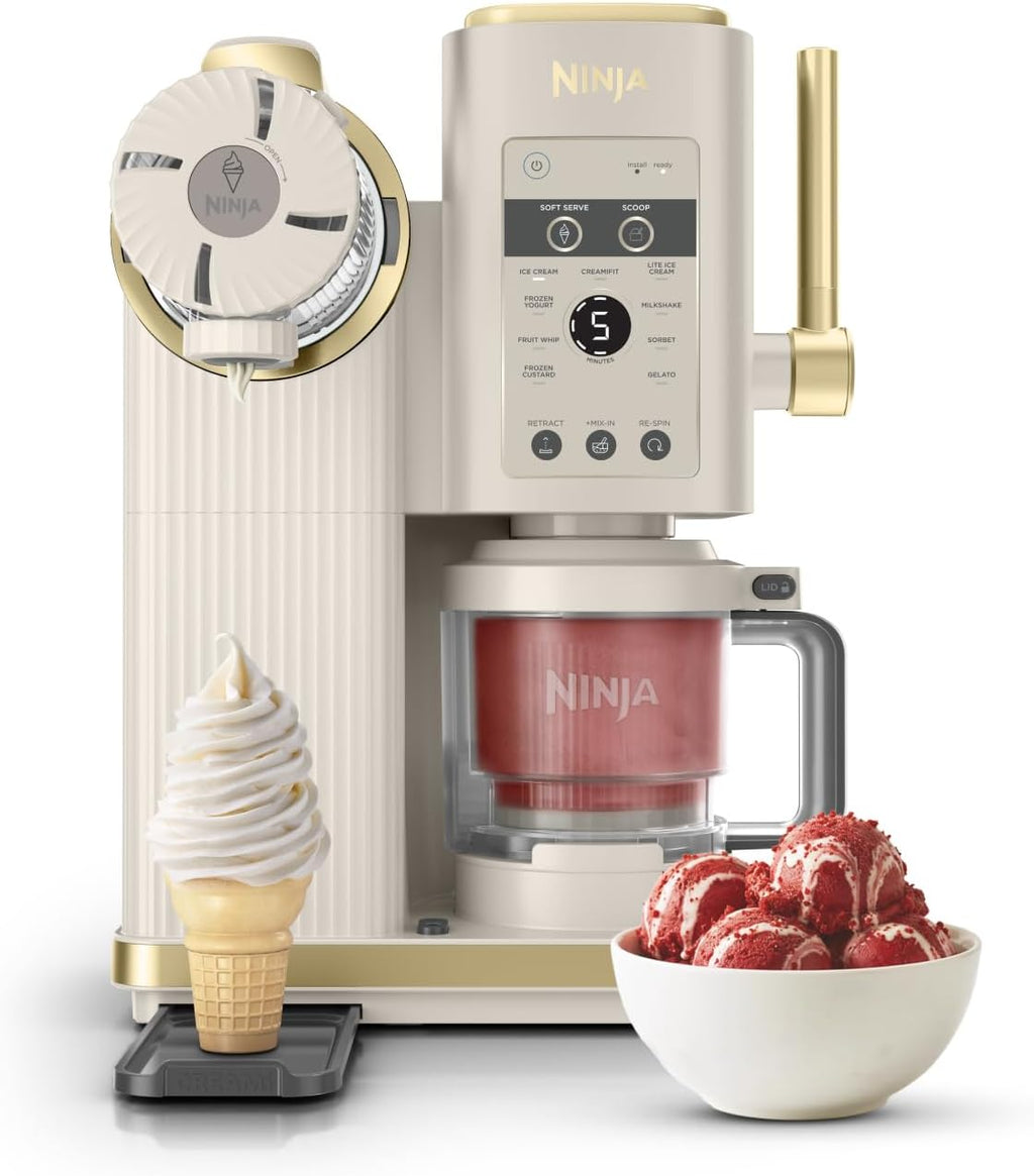 Ninja CREAMi Scoop & Swirl Ice Cream Maker with 2 Containers, 13 Functions, for Ice Cream, Soft Ice Cream, Gelato, Sorbet, Milkshakes and More, with Mix-in Function, Stone Gold NC701EUSTGD
