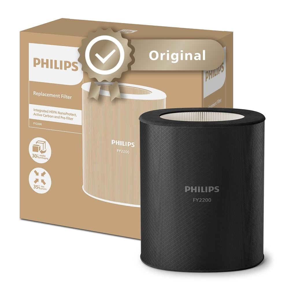 Philips Luftreiniger 2200 Series, HEPA NanoProtect + Aktivkohlefilter, CADR 400m³/h für 104m², Allergiker, Ultra-leise, Intelligenter und langlebiger Filter (AC2210/10)