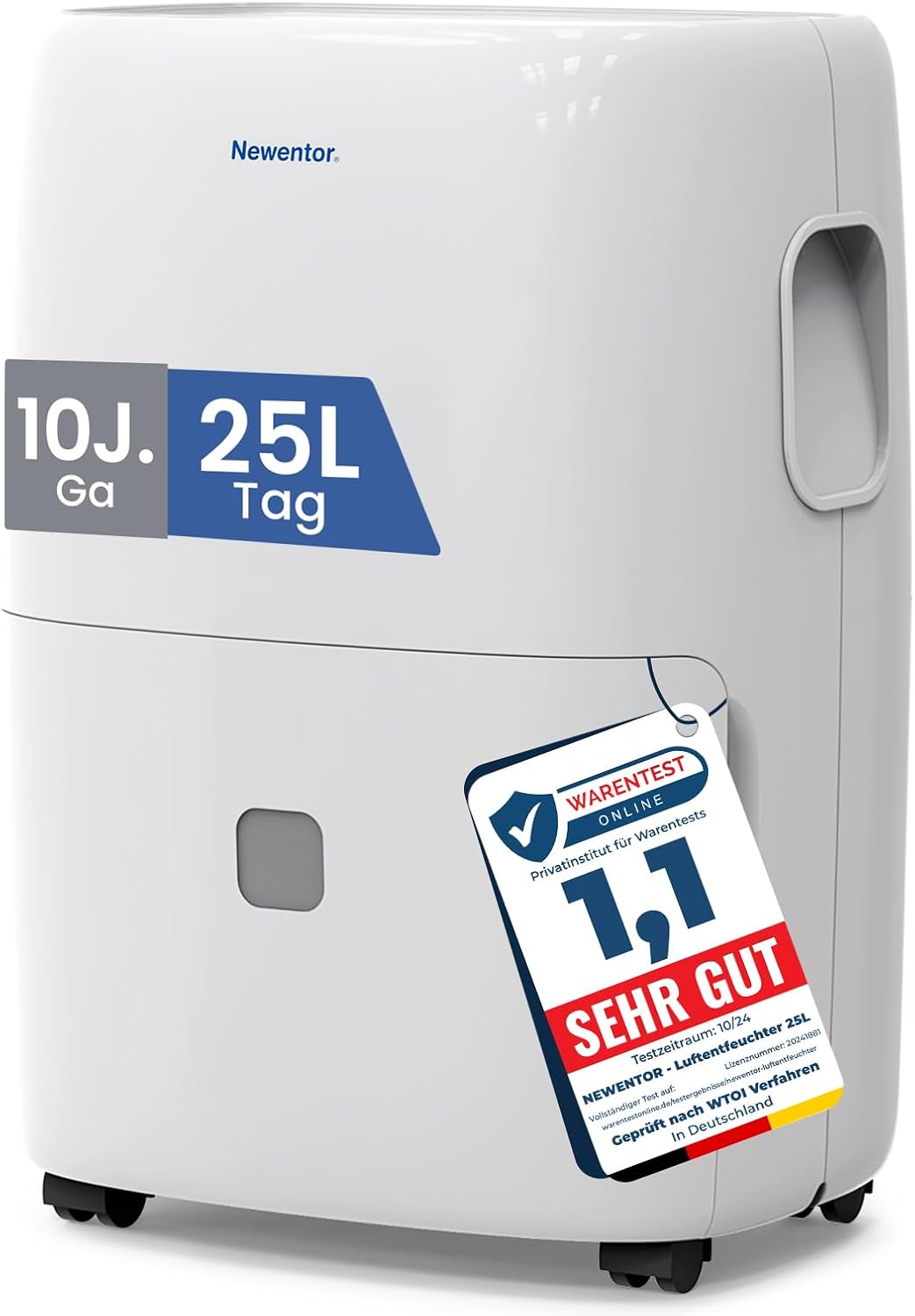 Newentor Electric Dehumidifier, 25 L, Dehumidifier Electric Cellar, Room Dehumidifier for Home for 215 m³/80 m², with Timer, Filter and 1 m Drain Hose, 10 J.