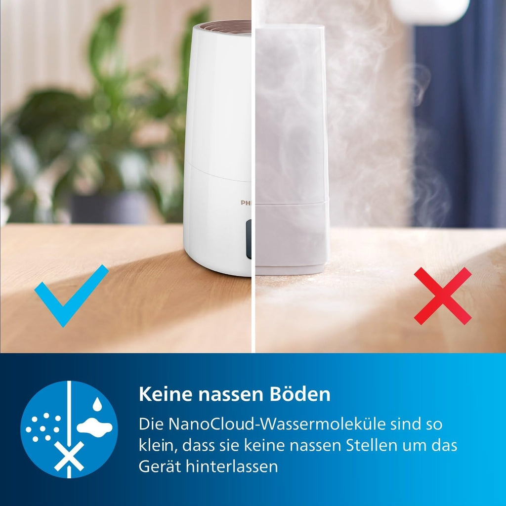 Philips Humidifier 3000 Series HU3916/10 (up to 45 m², hygienic NanoCloud technology, quiet night mode, automatic mode, 3 litre water tank) white