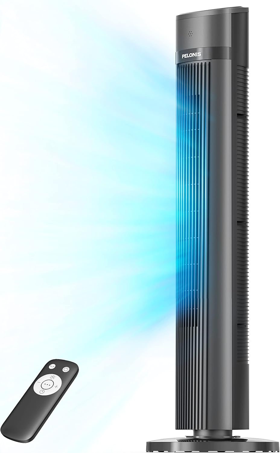 Pelonis Quiet Tower Fan, 40 Inch 102 cm Fan with Remote Control, 7 m/s Tower Fan Floor Fan with 90° Oscillation, 15-Hour Timer and 3 Speeds, Fans with Cooling
