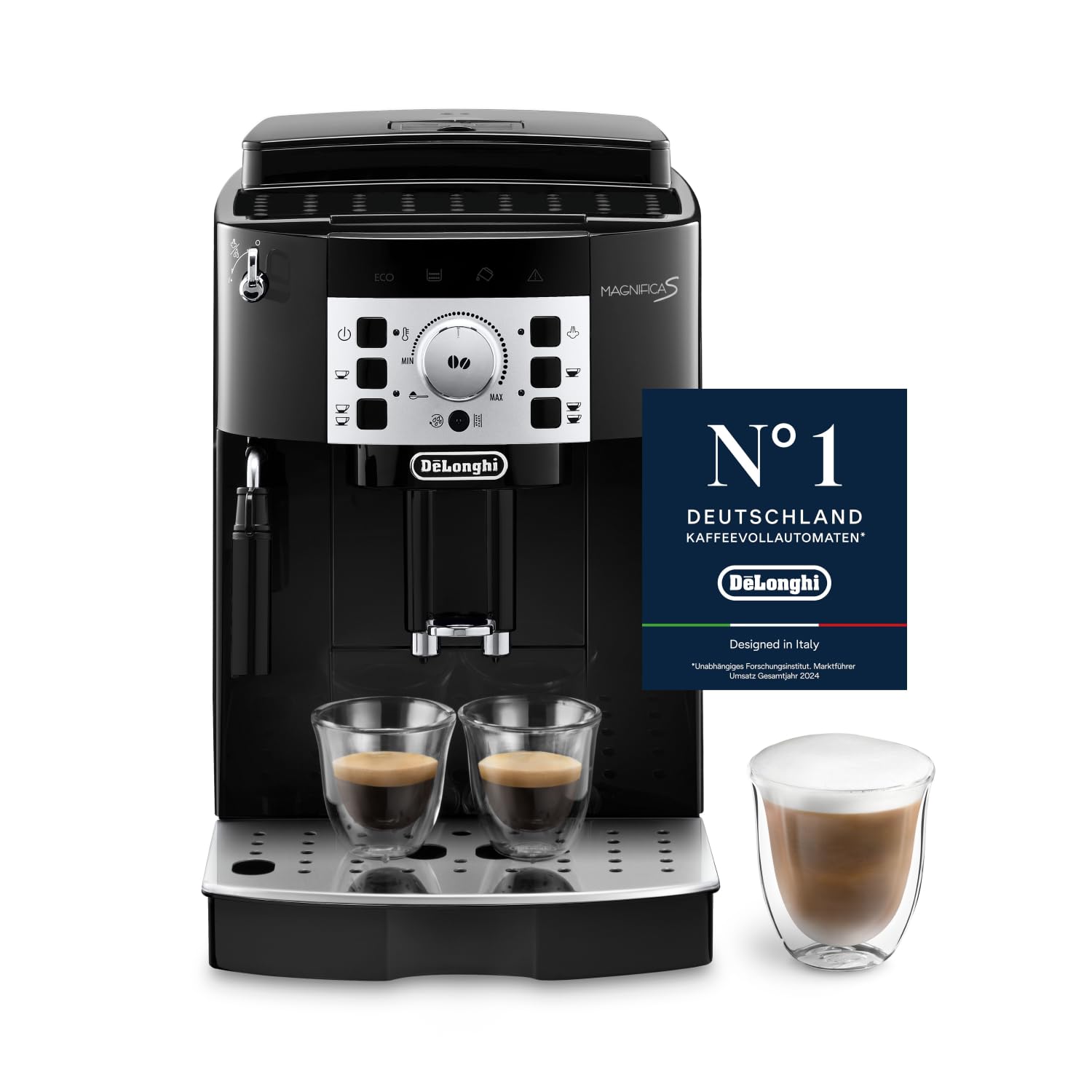 De'Longhi Magnifica S ECAM11.112.B, Fully Automatic Coffee Machine with Milk Frothing Nozzle for Cappuccinos, with Espresso Direct Selection Buttons and Rotary Control, 2 Cup Function, Black